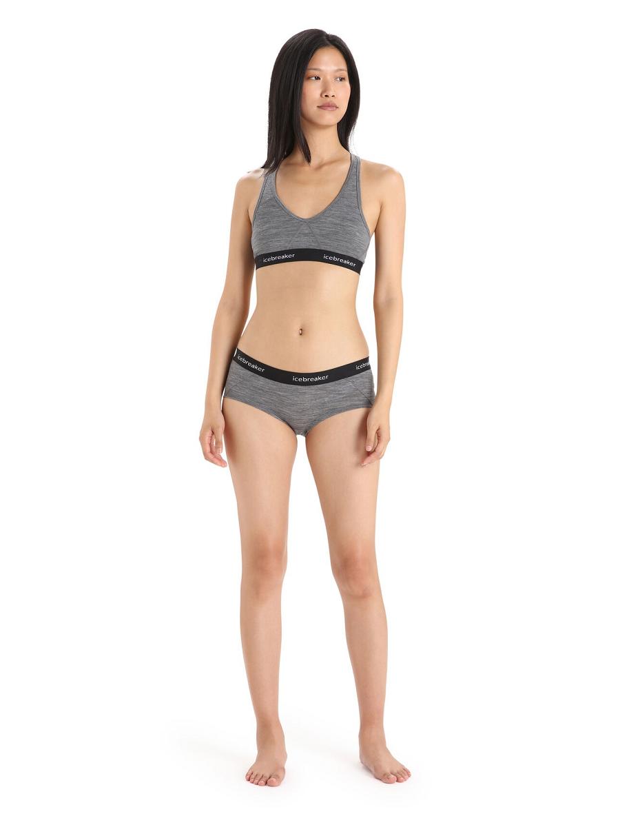 Gritstone Heather / Black Women's Icebreaker Merino Sprite Hot Pants Underwear | USA 1707NWYB